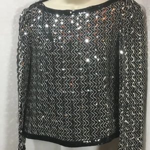 sequin top black silver appliqué long sleeve